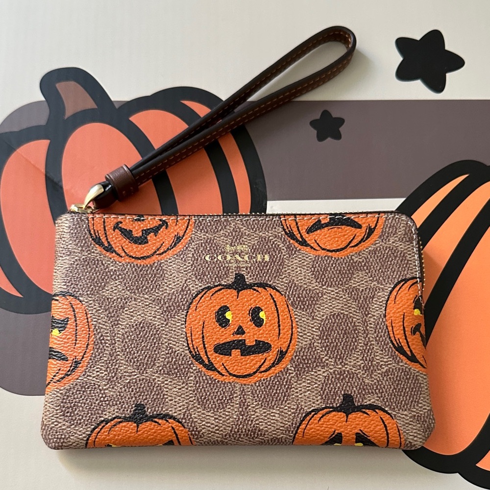 Coach Pumpkin Print Wristlet